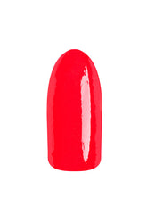EzFlow TruMatch Color Duos Showgirls nail polish combination swatched on an artificial nail showing its neon strawberry hue